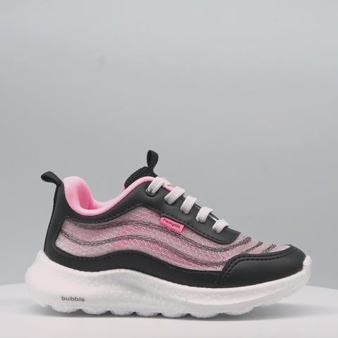 Tênis Infantil Feminino Bubble Malha Respirável Preto e Rosa Neon