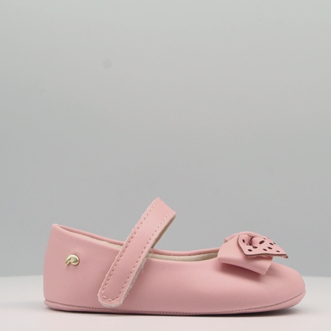 Sapato de Bebê Nina Duplo Laço Rosa