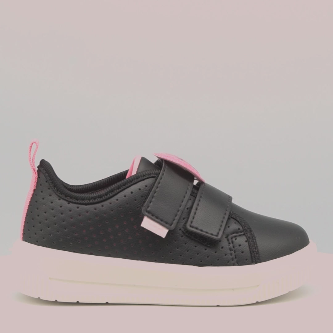Tênis Infantil Feminino Pampili Up Patch Carinha Preto e Pink Fluor