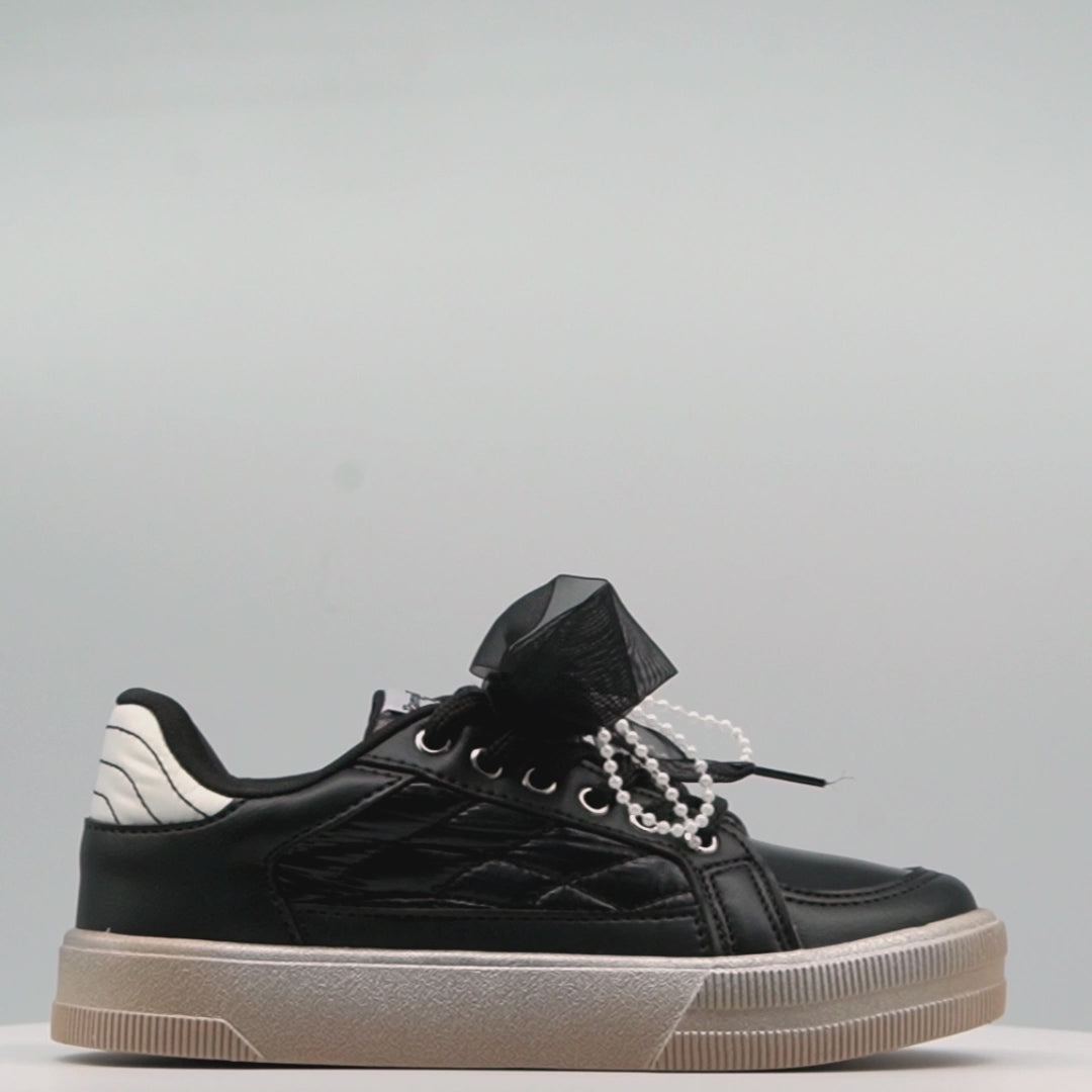 Tênis Infantil Feminino com Laço Customizável Preto