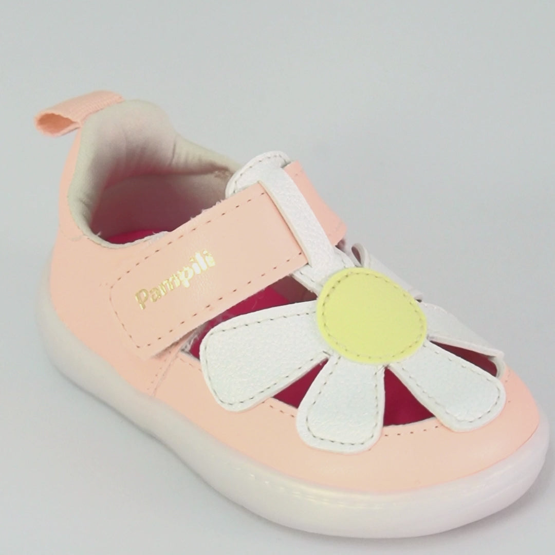 Tênis Infantil Pampili Mini Sophie com Flor Laranja