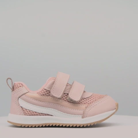Tênis de Couro Infantil Feminino Aria Tela Rosa Nude