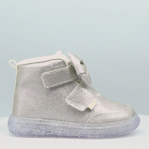 Tênis de Led Cano Médio Pampili Sneaker Luz Glitter Off Prata