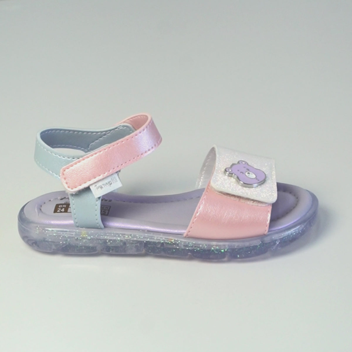 Sandália de Led Infantil Pampili Lulli Ursinhos Carinhosos Glitter Colorida