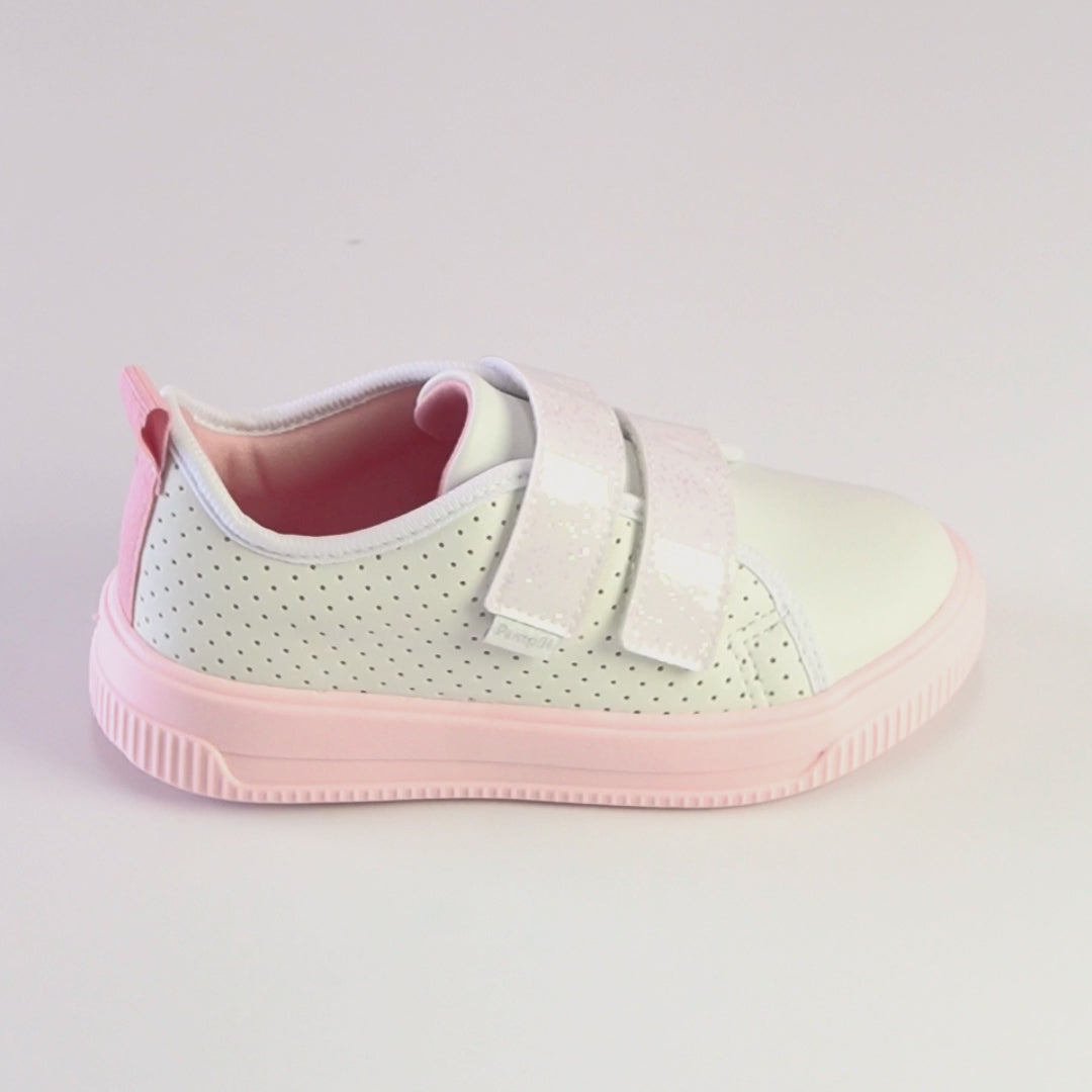 Tênis Infantil Feminino Pampili Up Brilho Branco e Rosa