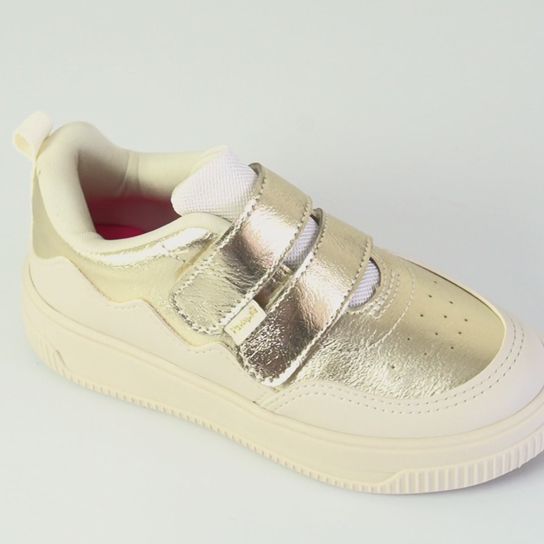 Tênis Infantil Feminino Up Recortes Nude e Dourado