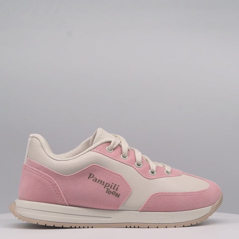 Tênis Infantil Feminino Zeal Recortes Camurça Nude e Rosa Glace