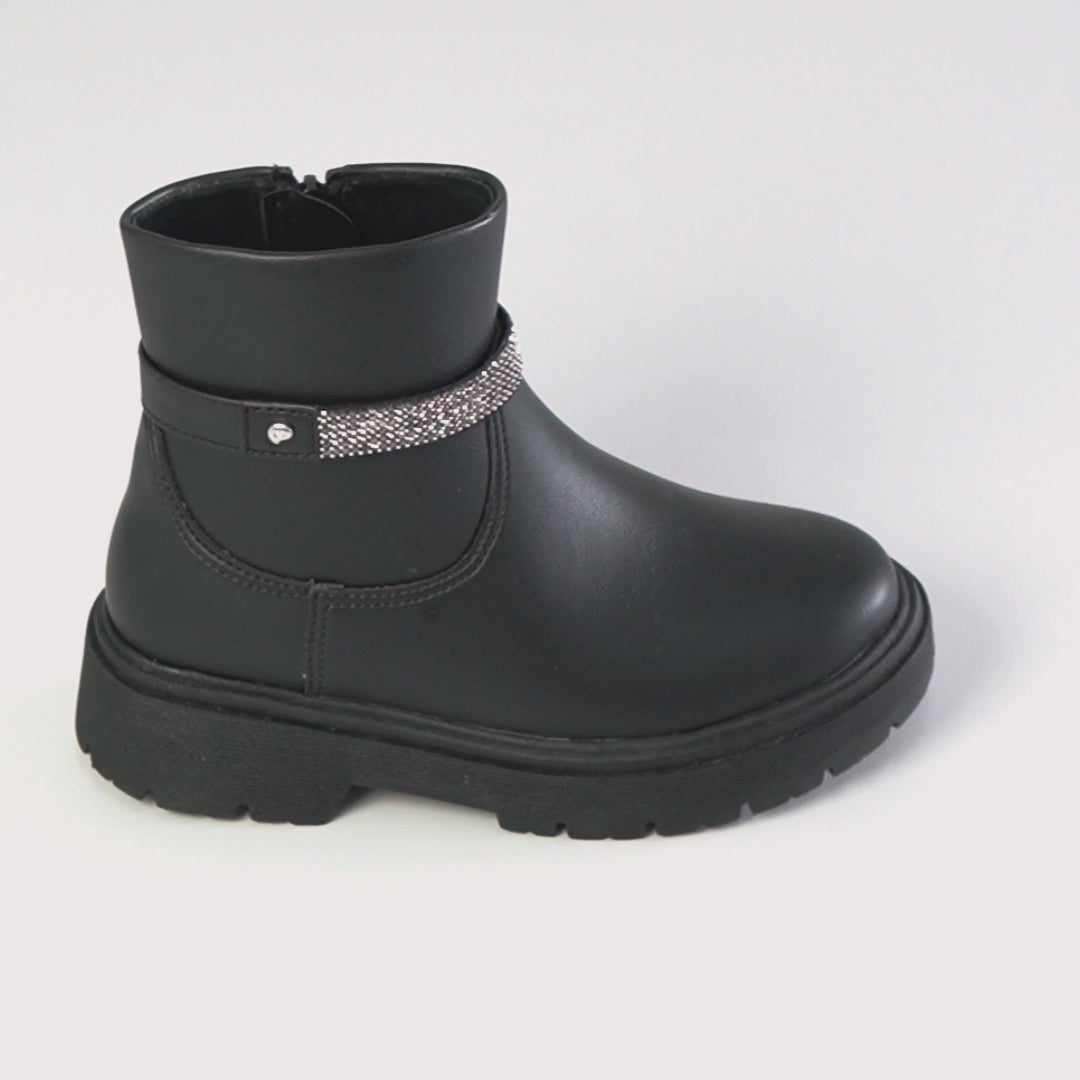 Bota Coturno Infantil Feminina Duda com Strass Preta