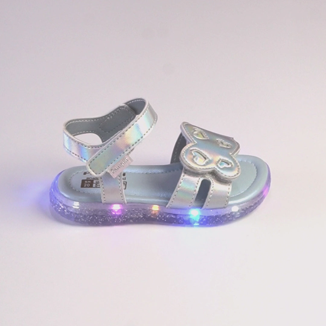 Sandália de Led Infantil Pampili Mini Borboleta Prata
