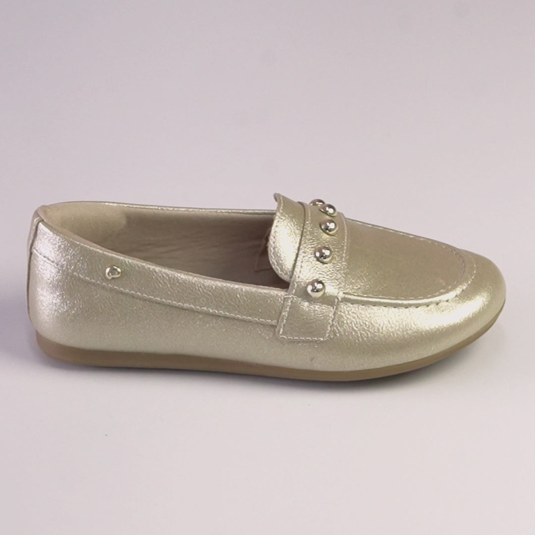 Mocassim Infantil Pampili Vanila com Esferas Dourado