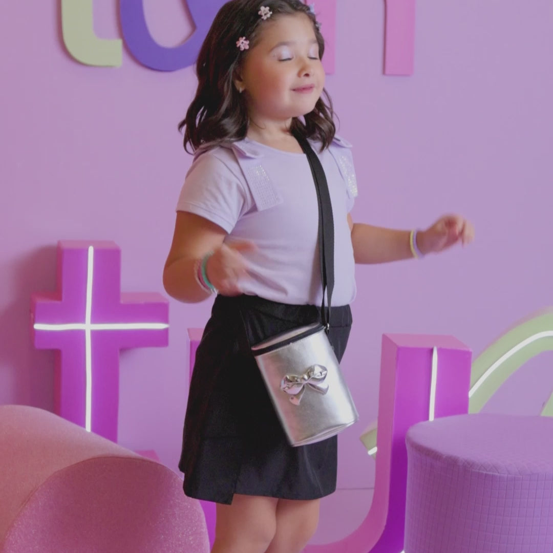 Bolsa Tiracolo Infantil Pampili Laço Cromado Prata