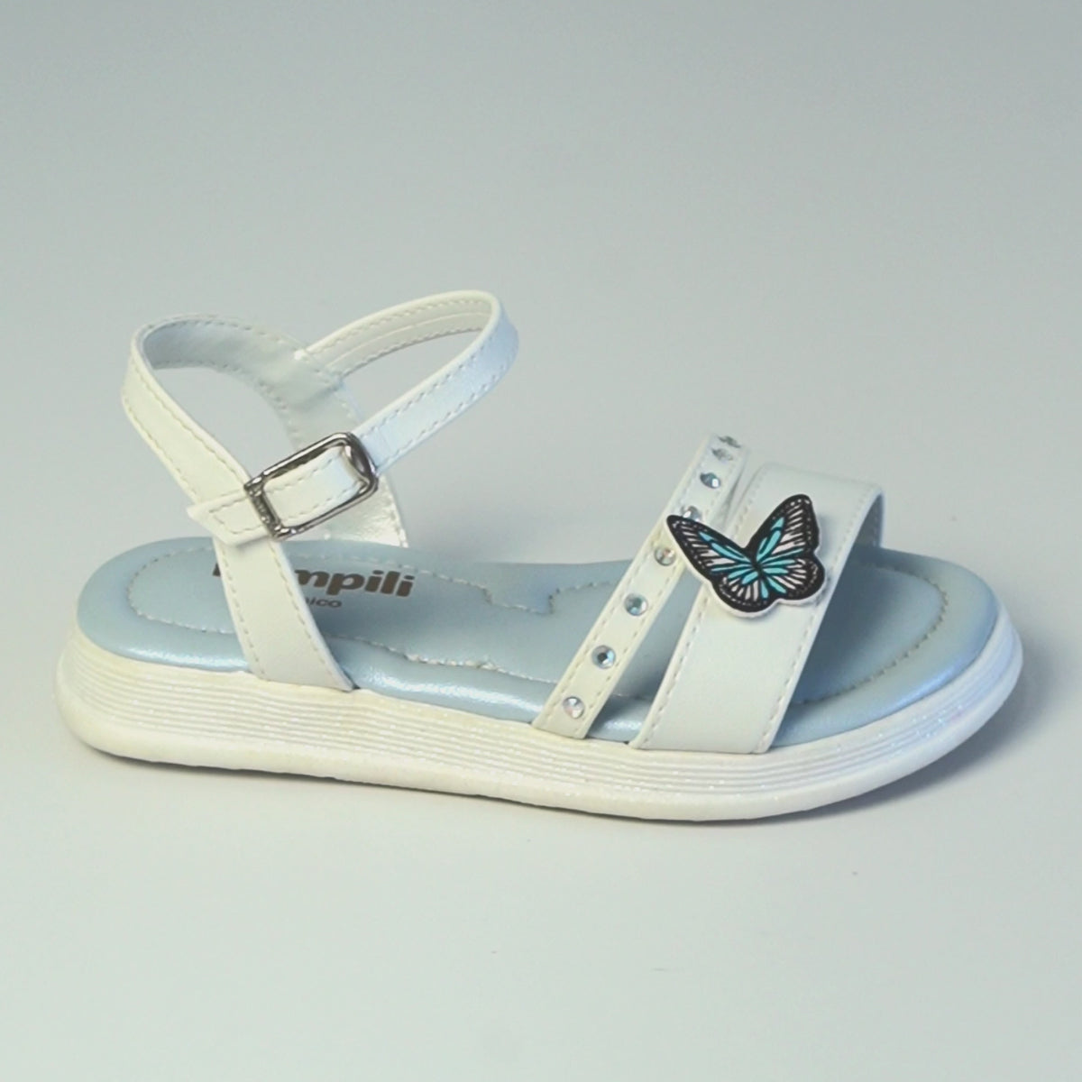 Sandália Infantil Feminina Sand Flower Borboleta Branca e Azul