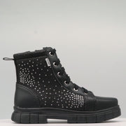 Bota Coturno Infantil Feminina Lucky Glitter Strass Preta