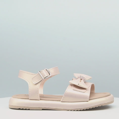 Sandália Infantil Pampili Cora Flatform com Laço Nude Perolado