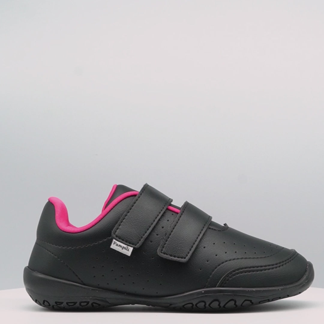 Tênis Escolar Infantil Pampili Honey Velcro Duplo Preto e Pink