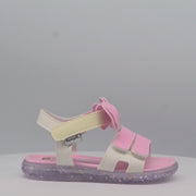 Sandália de Led Infantil Pampili Mini Laço Branco e Rosa
