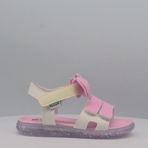 Sandália de Led Infantil Pampili Mini Laço Branco e Rosa