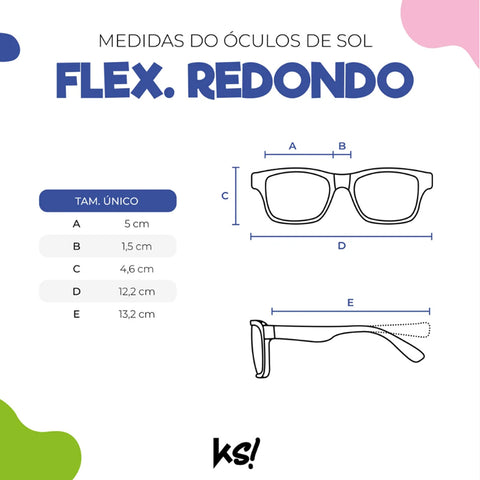 Óculos de Sol Infantil Flexível KidSplash! Proteção UV Redondo Rosa Claro - tabela de medidas