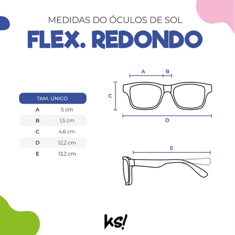 Óculos de Sol Infantil Flexível KidSplash! Proteção UV Redondo Preto - medidas