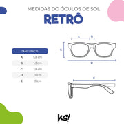 Óculos de Sol Infantil KidSplash! Proteção UV Retrô Preto - tabela de medida