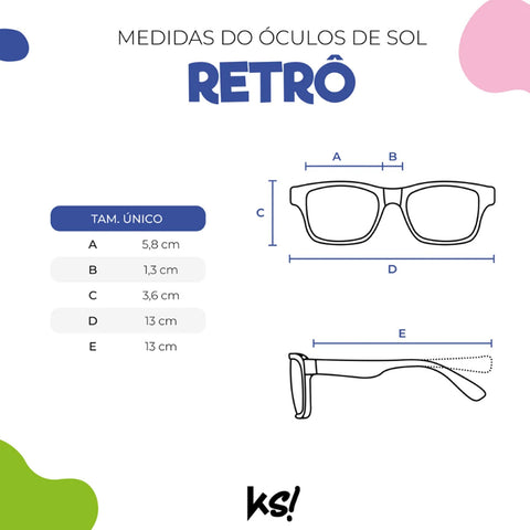 Óculos de Sol Infantil KidSplash! Proteção UV Retrô Coral - medidas do óculos