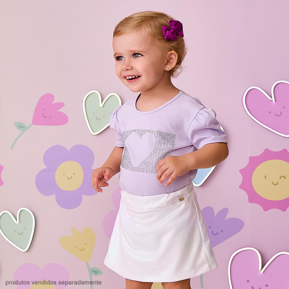 Camiseta Infantil Pampili Coração em Strass Lilás