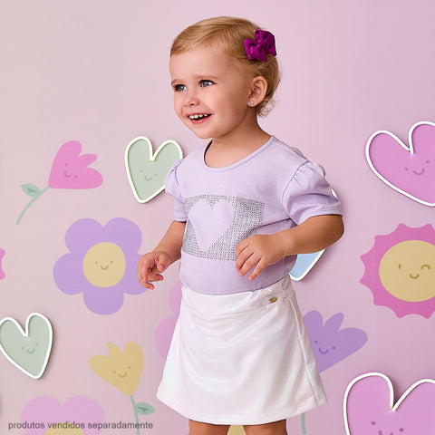 Camiseta Infantil Pampili Coração em Strass Lilás
