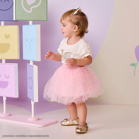 Saia de Tule Infantil Pampili com Corações Rosa