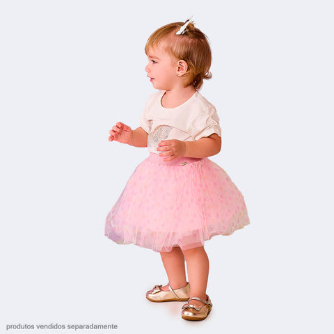 Saia de Tule Infantil Pampili com Corações Rosa