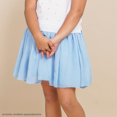 Saia Infantil Rodada com Strass Azul Claro