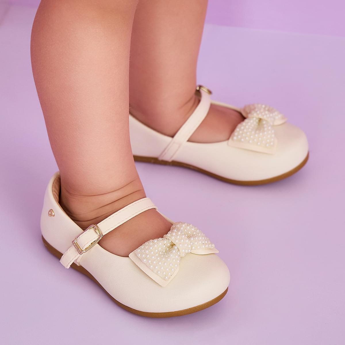 Sapato Infantil Pampili Angel Laço Brilhante Tapioca