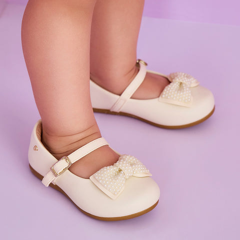 Sapato Infantil Pampili Angel Laço Brilhante Tapioca
