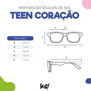 Óculos de Sol Infantil KidSplash! Proteção UV Coração Nude - tabela de medidas