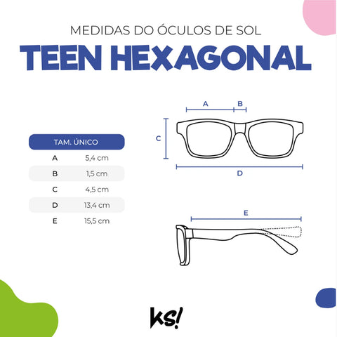 Óculos de Sol Infantil KidSplash! Proteção UV Hexagonal Preto - medidas