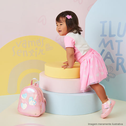 Mochila de Led Infantil Pampili Iluminar Rosê Holográfica