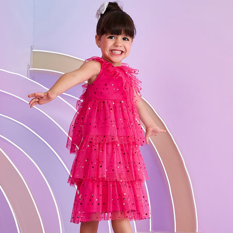 Vestido Infantil Pampili Babados em Tule Pink