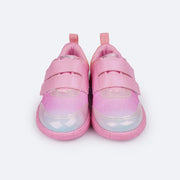 Tênis de Led Infantil Pampili Sneaker Luz Glitter Degradê Rosa e Colorido - frente do tênis menina glitter