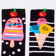 Meia 3/4 Cantarola Ice Cream Poá e Listras Preta e Colorida - desenho de sorvetes