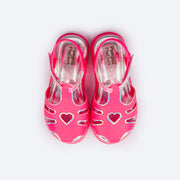 Sandália Infantil Pampili Flower Coração Holográfica Pink Flúor - palmilha confortável