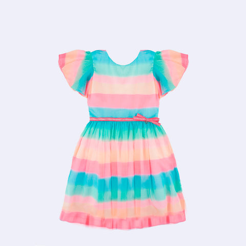 Vestido de Festa Petit Cherie Candy com Babado e Brilho Multicolorido - frente do vestido colorido