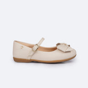 Sapatilha Infantil Pampili Bailarina Laço Duplo Strass Nude - lateral com fivela sem pino