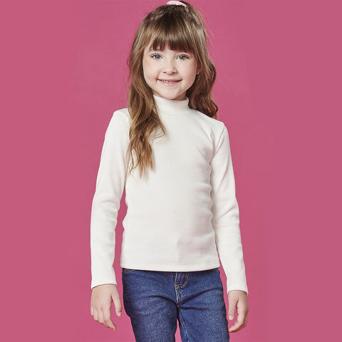 Blusa Infantil Kukiê Gola Alta Basic Off White - frente blusa infantil menina