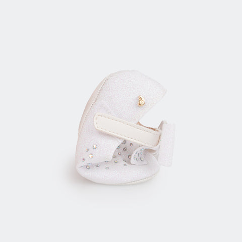 Sapato de Bebê Pampili Nina Momentos Especiais Glitter Strass Laço Branco  - sapato macio flexionado 