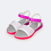 Sandália Papete Infantil Candy Glitter e Strass Branca e Pink - frente da sandália infantil com strass