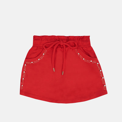 Short Saia Infantil Infanti Strass e Pérolas Vermelho - frente do short saia infantil