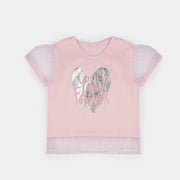 Camiseta Infantil Feminina Pampili Love You Forever Estampa Metalizada Rosa - foto da parte frontal com estampa metalizada 