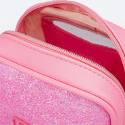 Bolsa Infantil Pampili Glitter Porta Celular Rosa Neon Luz - forro interno e abertura em zíper