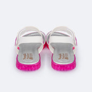 Sandália Papete Infantil Candy Glitter e Strass Branca e Pink - traseira da sola pink