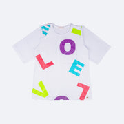 Camiseta Infantil Pampili Longa Love Glitter Branca e Colorida - frente blusa infantil longa