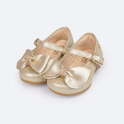 Sapato Infantil Pampili Mini Angel com Laço e Strass Dourado - frente do sapato infantil dourado